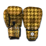 Brown And Tan Houndstooth Pattern Print Boxing Gloves
