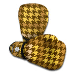 Brown And Tan Houndstooth Pattern Print Boxing Gloves