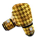 Brown And Tan Houndstooth Pattern Print Boxing Gloves