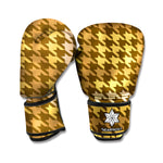 Brown And Tan Houndstooth Pattern Print Boxing Gloves
