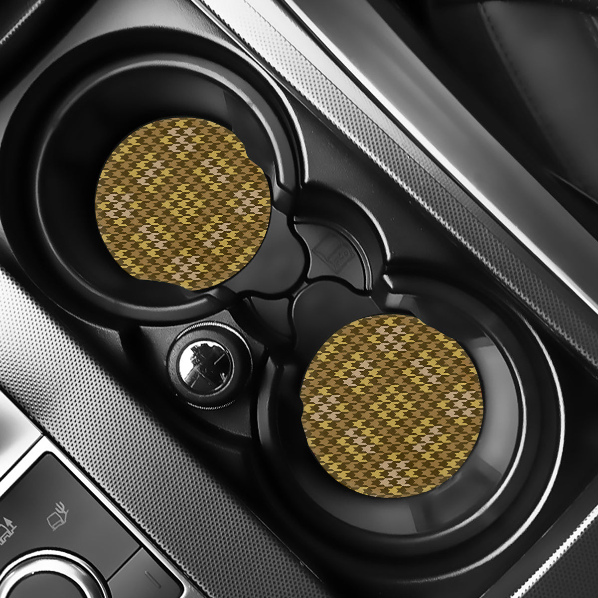 Brown And Tan Houndstooth Pattern Print Car Coasters