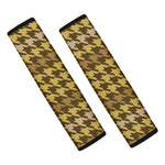 Brown And Tan Houndstooth Pattern Print Car Seat Belt Covers