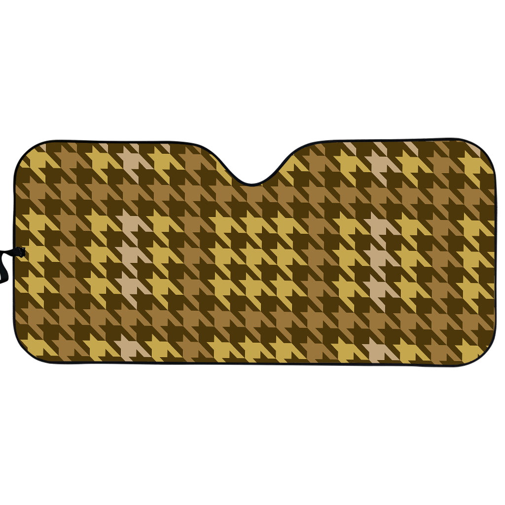 Brown And Tan Houndstooth Pattern Print Car Sun Shade