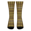 Brown And Tan Houndstooth Pattern Print Crew Socks