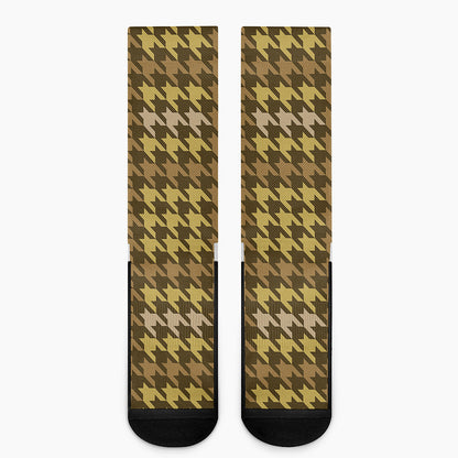 Brown And Tan Houndstooth Pattern Print Crew Socks