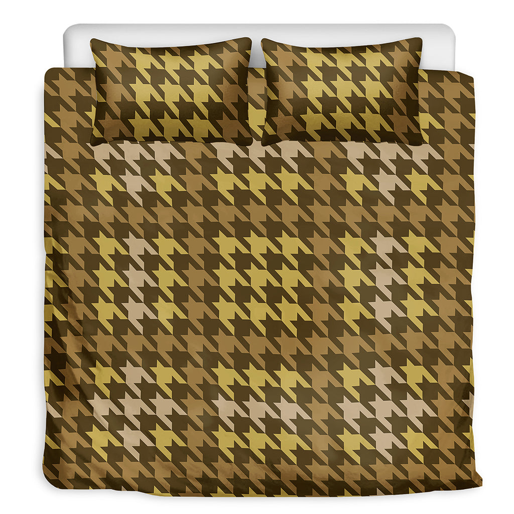 Brown And Tan Houndstooth Pattern Print Duvet Cover Bedding Set