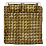 Brown And Tan Houndstooth Pattern Print Duvet Cover Bedding Set