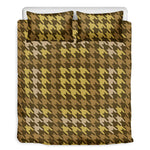 Brown And Tan Houndstooth Pattern Print Duvet Cover Bedding Set