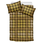 Brown And Tan Houndstooth Pattern Print Duvet Cover Bedding Set