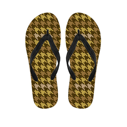 Brown And Tan Houndstooth Pattern Print Flip Flops