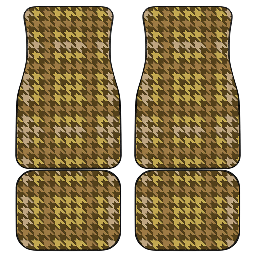 Brown And Tan Houndstooth Pattern Print Front and Back Car Floor Mats