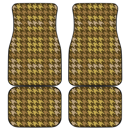 Brown And Tan Houndstooth Pattern Print Front and Back Car Floor Mats