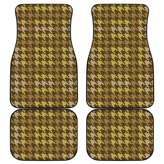 Brown And Tan Houndstooth Pattern Print Front and Back Car Floor Mats