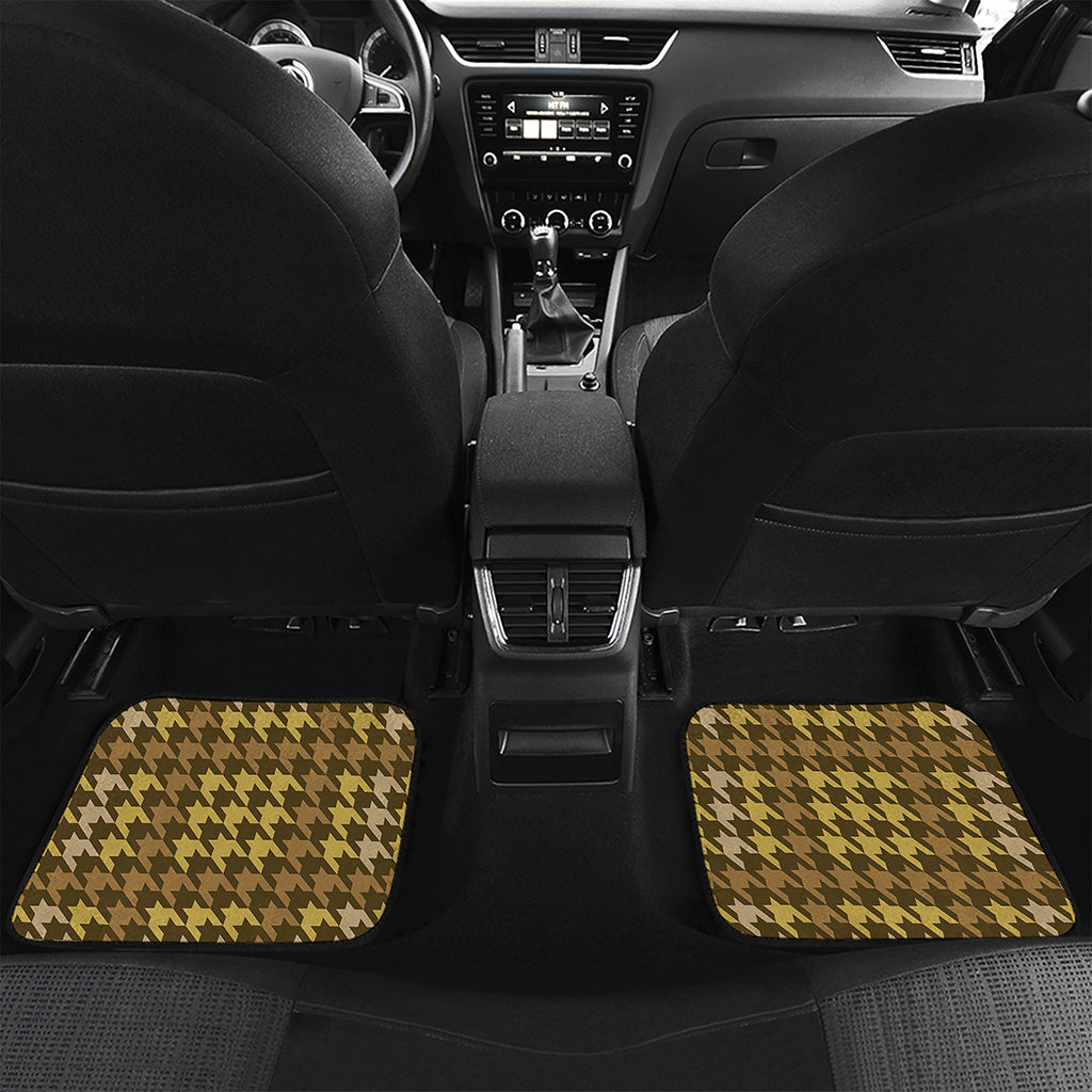 Brown And Tan Houndstooth Pattern Print Front and Back Car Floor Mats