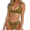 Brown And Tan Houndstooth Pattern Print Front Bow Tie Bikini