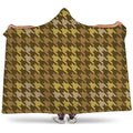 Brown And Tan Houndstooth Pattern Print Hooded Blanket