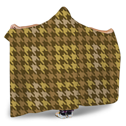 Brown And Tan Houndstooth Pattern Print Hooded Blanket