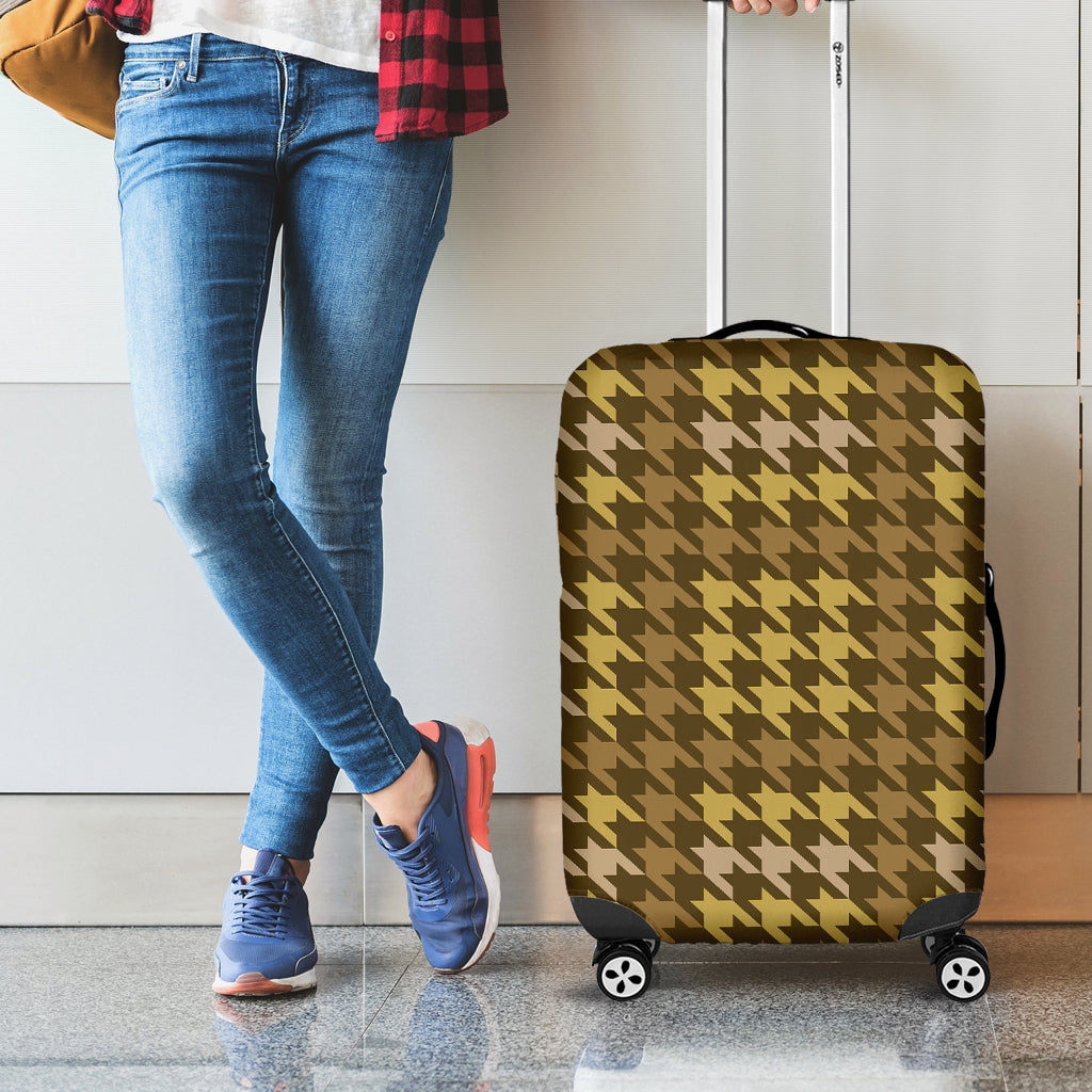 Brown And Tan Houndstooth Pattern Print Luggage Cover