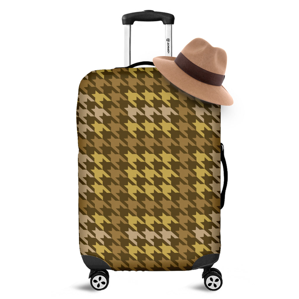 Brown And Tan Houndstooth Pattern Print Luggage Cover