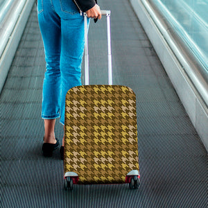 Brown And Tan Houndstooth Pattern Print Luggage Cover