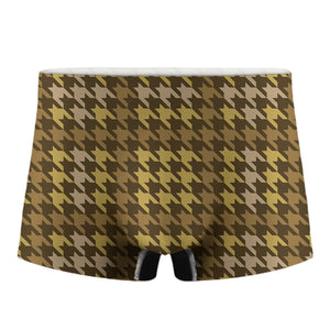 Brown And Tan Houndstooth Pattern Print Men's Boxer Briefs