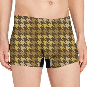 Brown And Tan Houndstooth Pattern Print Men's Boxer Briefs