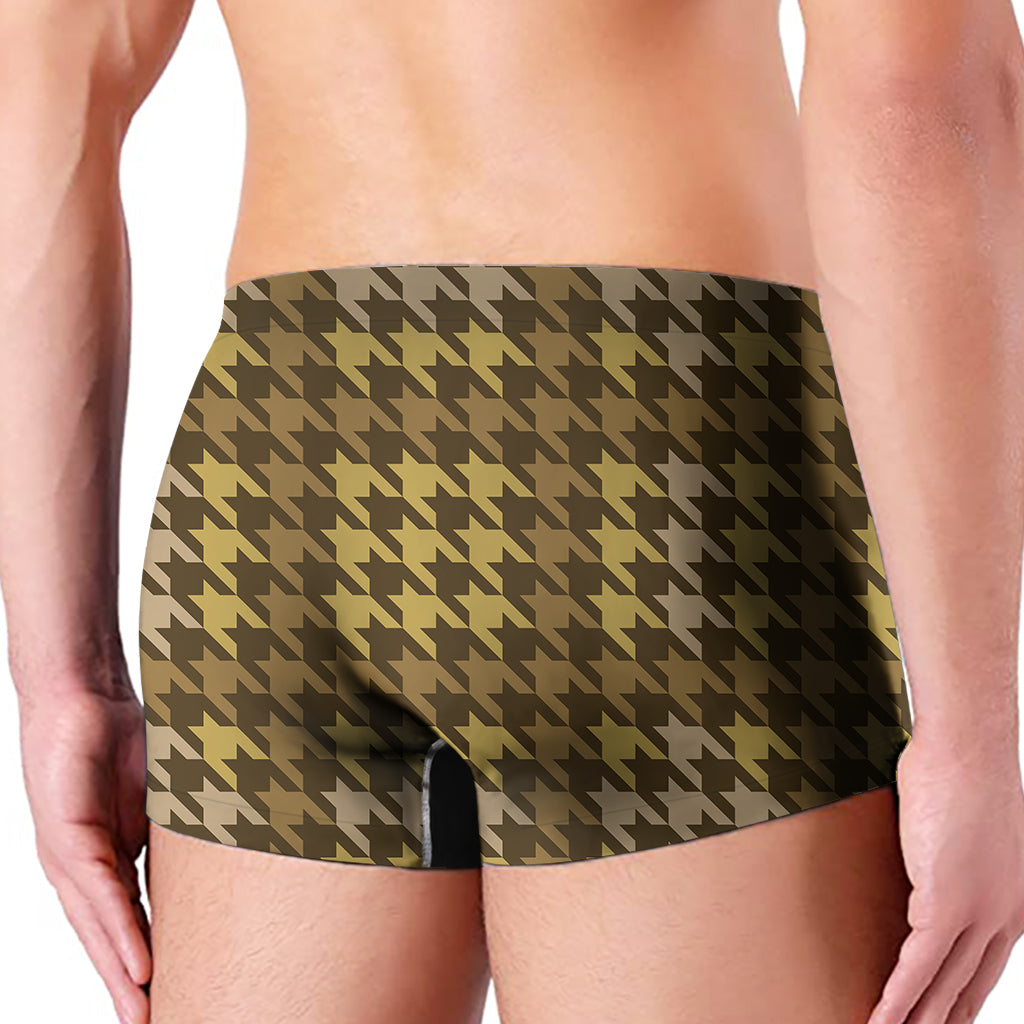 Brown And Tan Houndstooth Pattern Print Men's Boxer Briefs