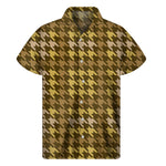 Brown And Tan Houndstooth Pattern Print Men's Short Sleeve Shirt