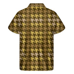 Brown And Tan Houndstooth Pattern Print Men's Short Sleeve Shirt