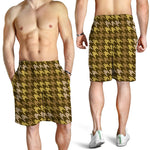 Brown And Tan Houndstooth Pattern Print Men's Shorts