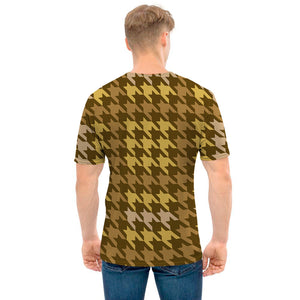 Brown And Tan Houndstooth Pattern Print Men's T-Shirt