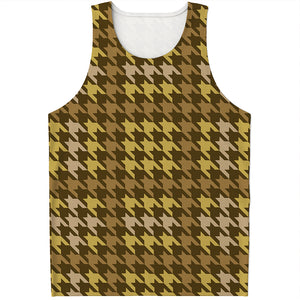 Brown And Tan Houndstooth Pattern Print Men's Tank Top