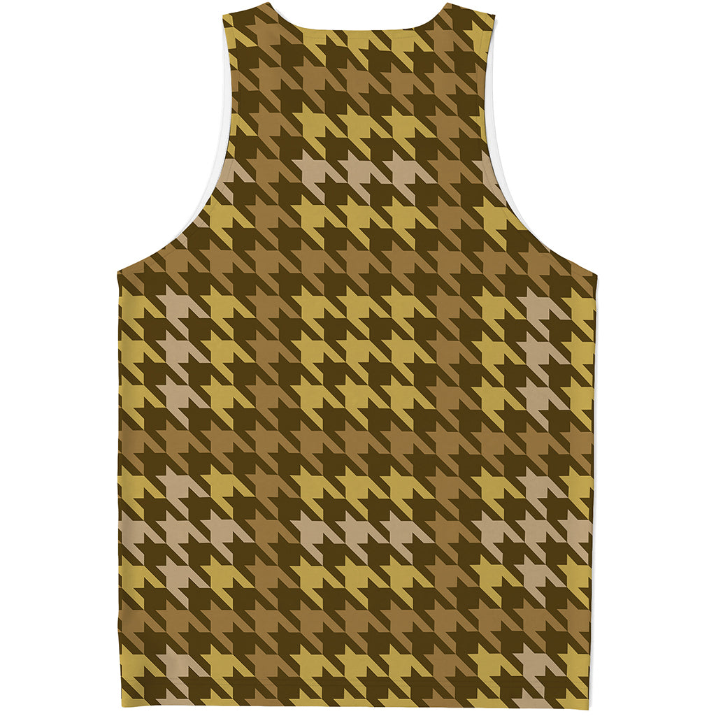 Brown And Tan Houndstooth Pattern Print Men's Tank Top