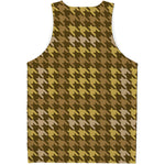 Brown And Tan Houndstooth Pattern Print Men's Tank Top