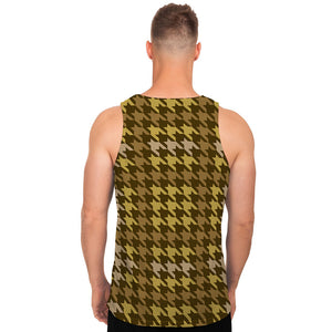 Brown And Tan Houndstooth Pattern Print Men's Tank Top