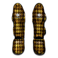 Brown And Tan Houndstooth Pattern Print Muay Thai Shin Guards