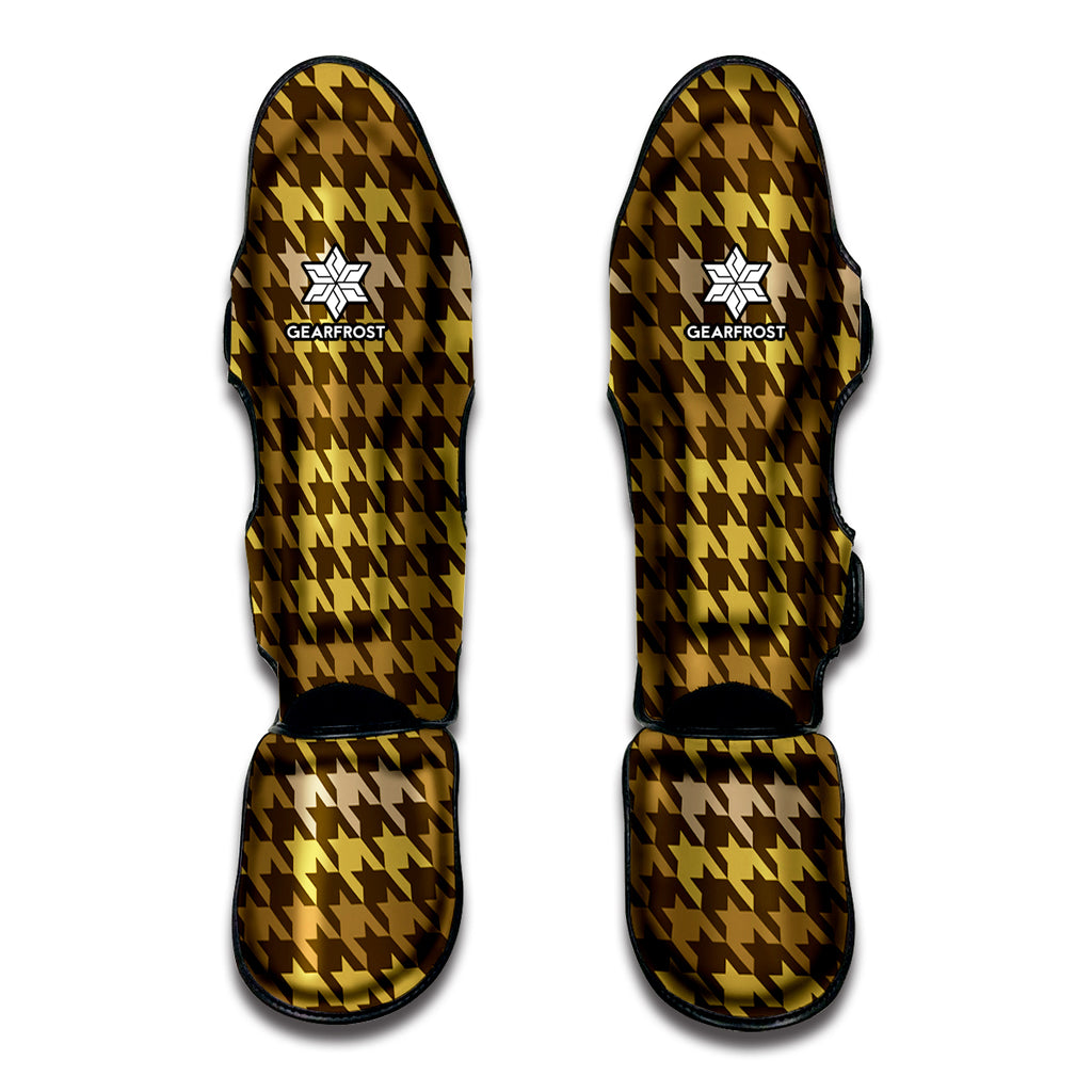 Brown And Tan Houndstooth Pattern Print Muay Thai Shin Guard