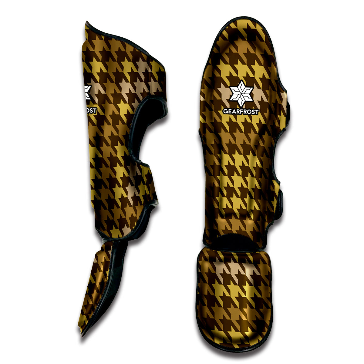 Brown And Tan Houndstooth Pattern Print Muay Thai Shin Guard