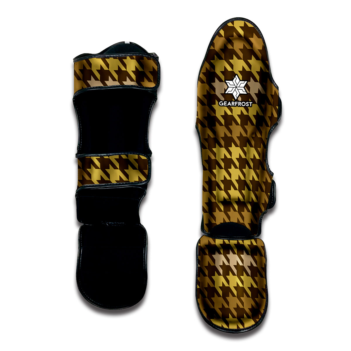 Brown And Tan Houndstooth Pattern Print Muay Thai Shin Guard