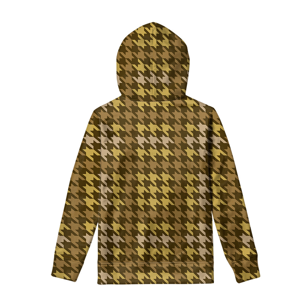 Brown And Tan Houndstooth Pattern Print Pullover Hoodie