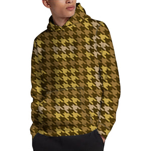 Brown And Tan Houndstooth Pattern Print Pullover Hoodie