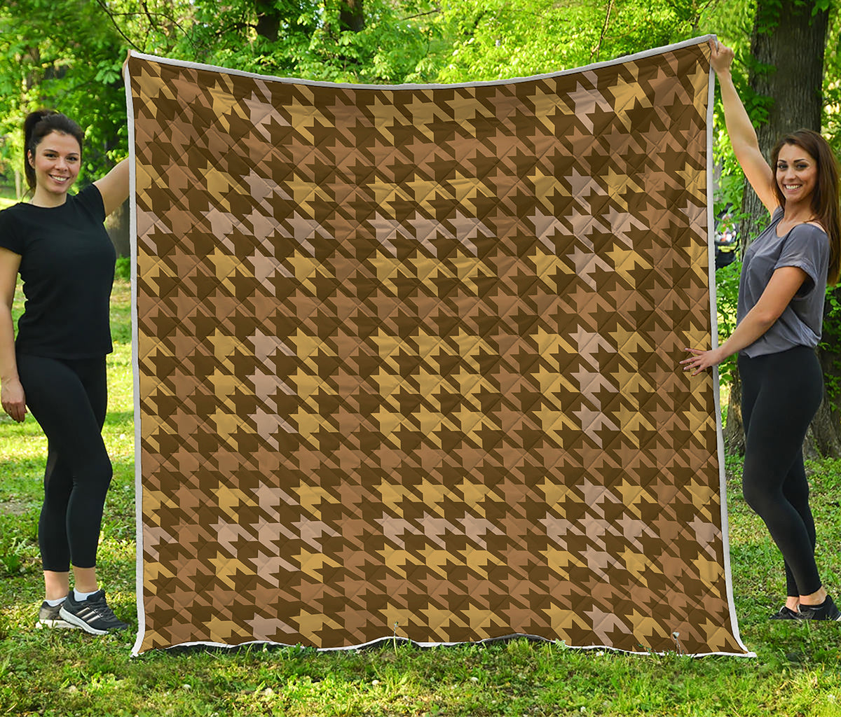Brown And Tan Houndstooth Pattern Print Quilt