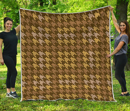 Brown And Tan Houndstooth Pattern Print Quilt