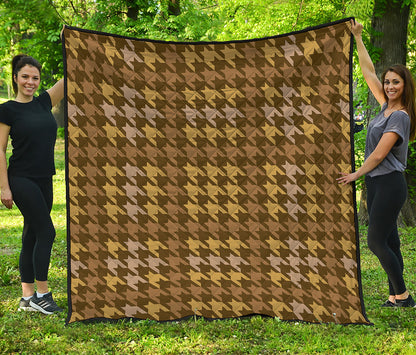 Brown And Tan Houndstooth Pattern Print Quilt