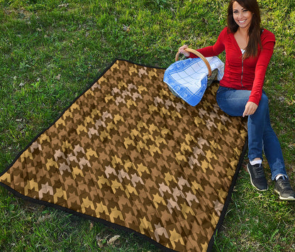 Brown And Tan Houndstooth Pattern Print Quilt