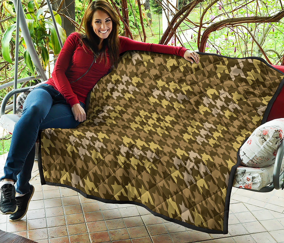 Brown And Tan Houndstooth Pattern Print Quilt