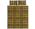 Brown And Tan Houndstooth Pattern Print Quilt Bed Set
