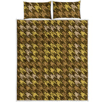 Brown And Tan Houndstooth Pattern Print Quilt Bed Set