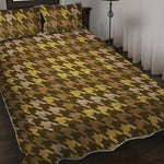 Brown And Tan Houndstooth Pattern Print Quilt Bed Set