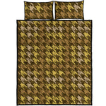 Brown And Tan Houndstooth Pattern Print Quilt Bed Set